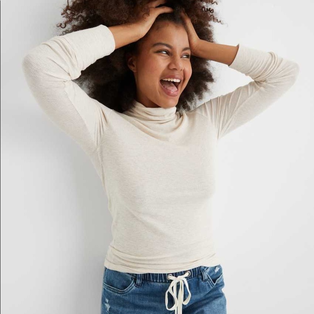 AERIE soft ribbed turtleneck long sleeve Heather